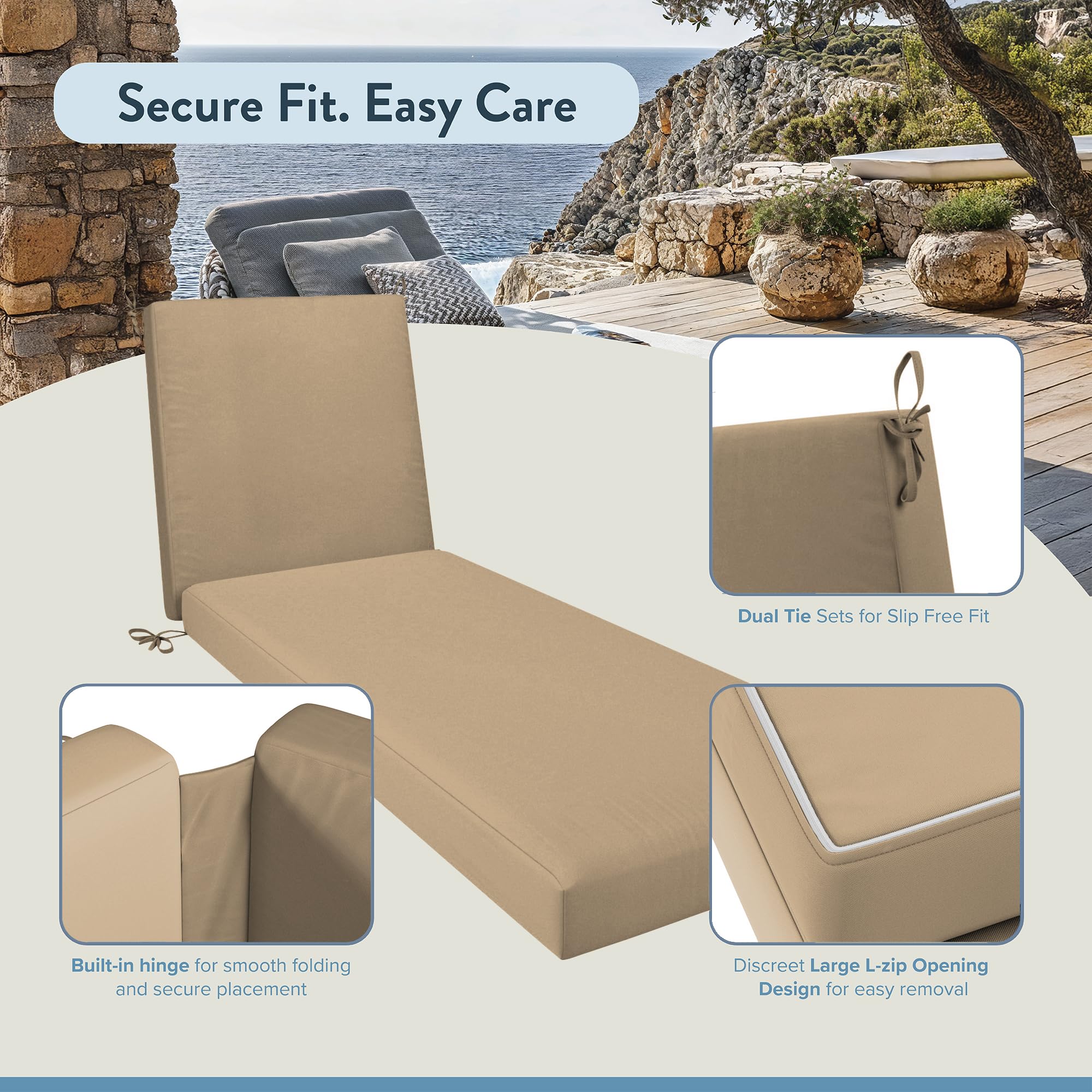 California Umbrella memory foam cross-section showing supportive 3.5 inch core for comfortable lounging
