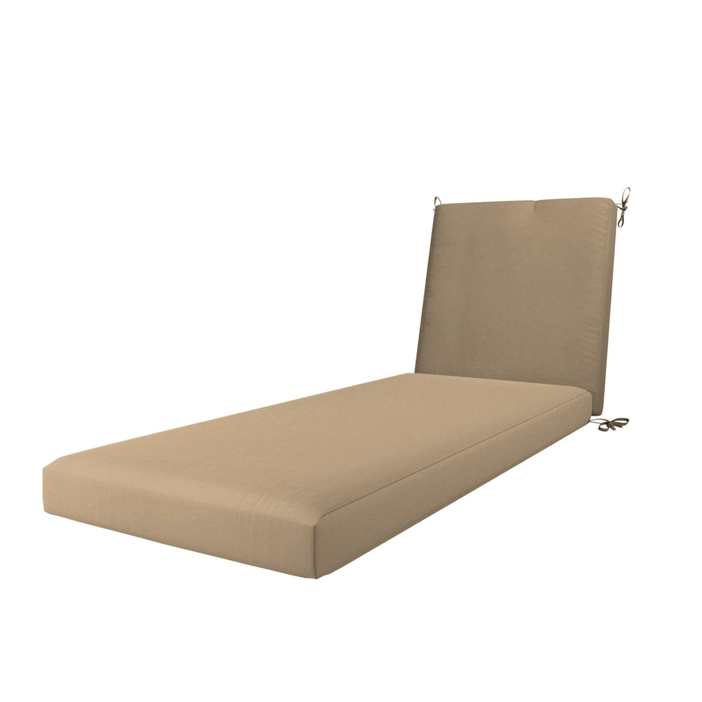 California Umbrella front view of chaise cushion showing full beige coverage and neat seams for style