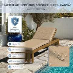 California Umbrella chaise cushion in use on patio demonstrating comfort and outdoor water resistance