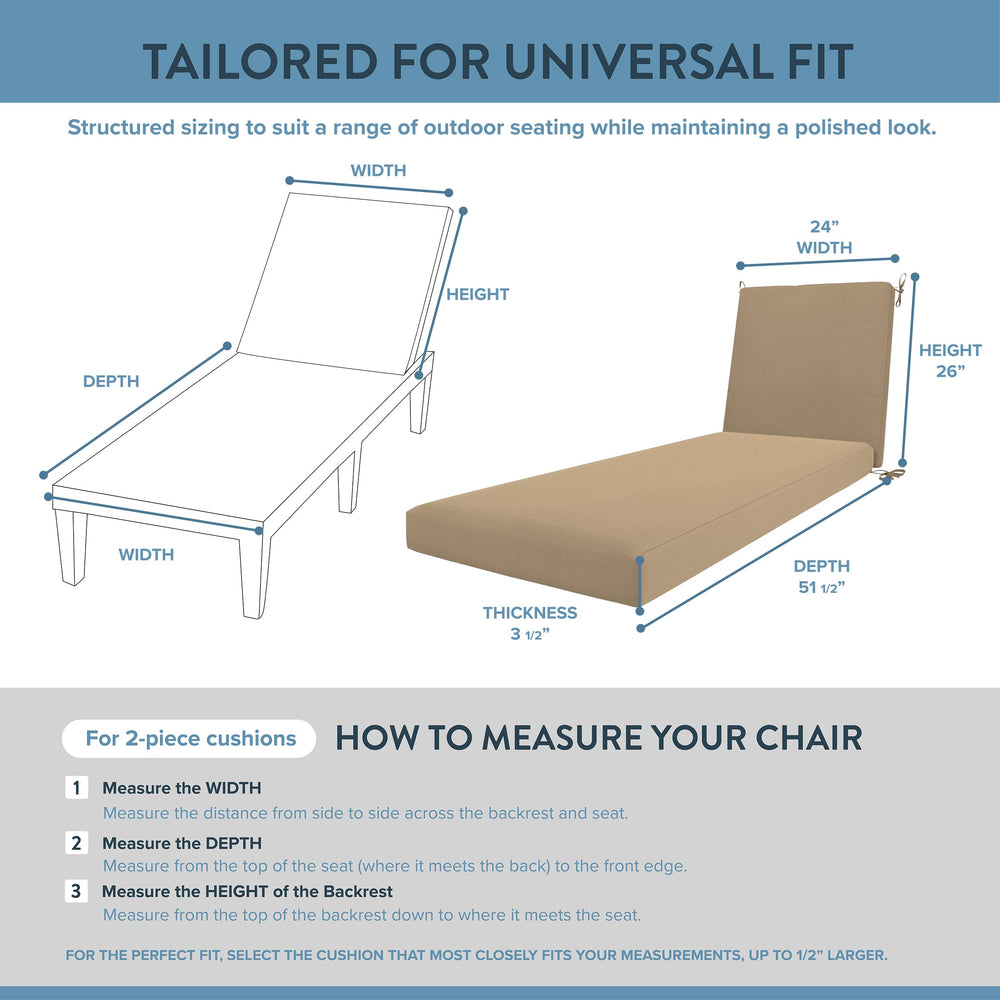 California Umbrella cushion beside ruler showing 24x78 size and thickness for proper fit confirmation