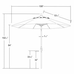 California Umbrella close-up of crank and collar tilt mechanism for easy opening and angled shade