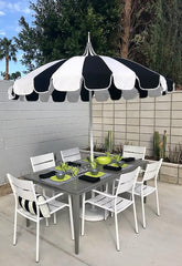 California Umbrella close-up of flexible fiberglass ribs for improved wind resistance