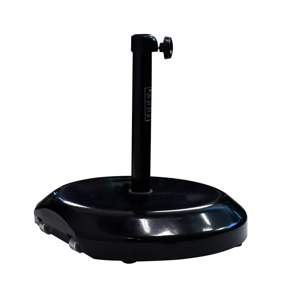 California Umbrella front view of black 75 lb concrete base showing stability