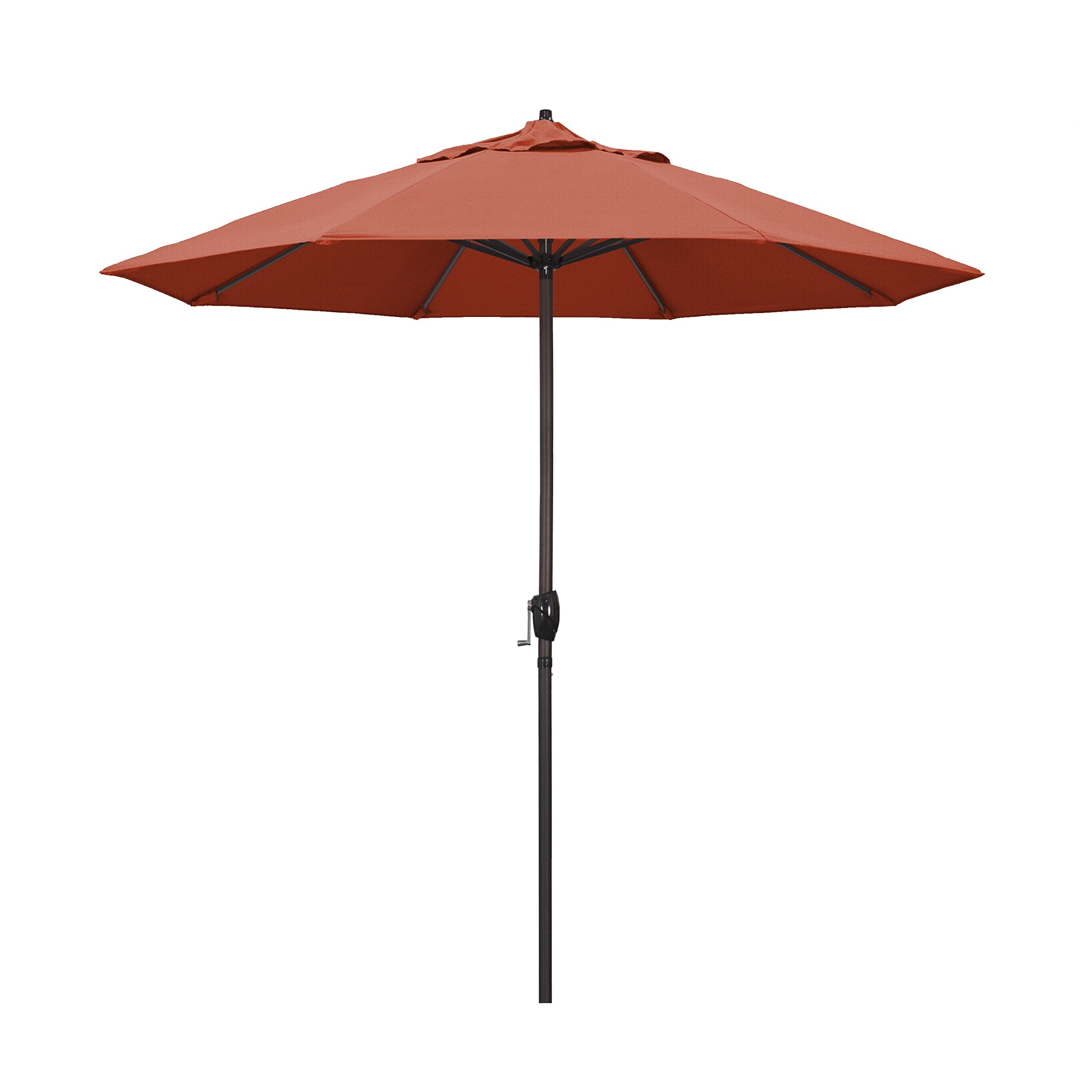 California Umbrella front view of 9' terracotta canopy showing broad shade