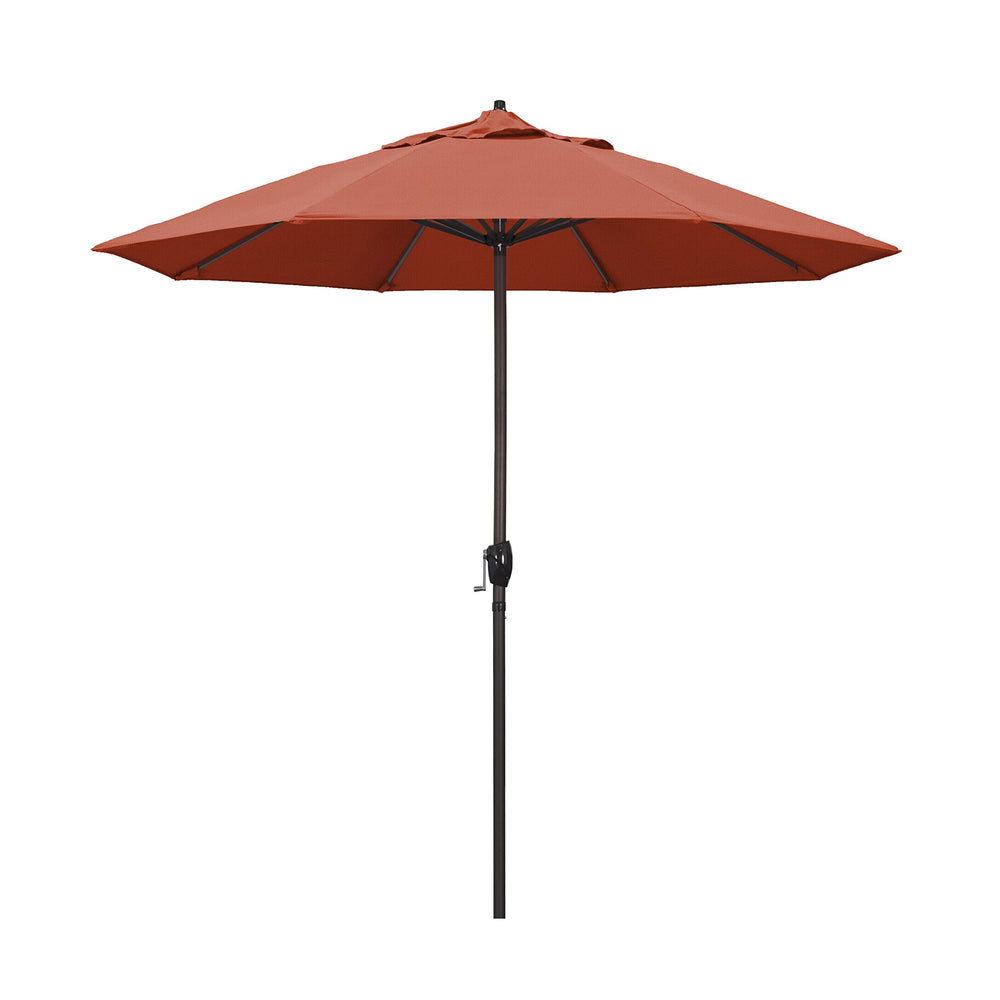 California Umbrella front view of 9' terracotta canopy showing broad shade