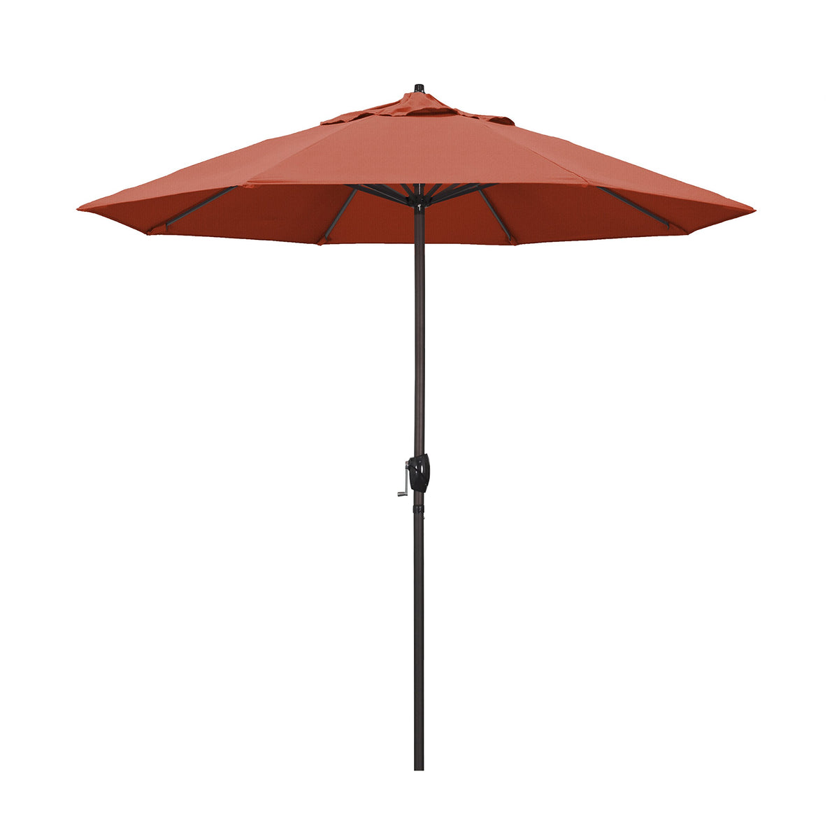 California Umbrella front view of 9' terracotta canopy showing broad shade