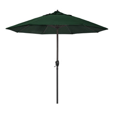 California Umbrella front view showing hunter green canopy and sturdy aluminum pole for reliable shade