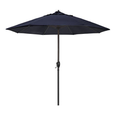 California Umbrella front view of navy 9' patio umbrella showing crank lift and elegant shade