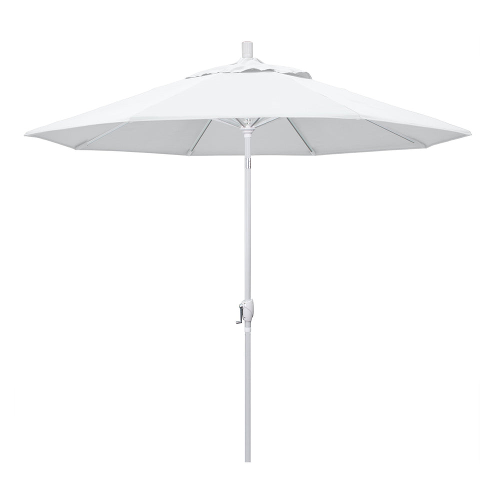 California Umbrella front view showing full 9-foot white Olefin canopy and clean silhouette