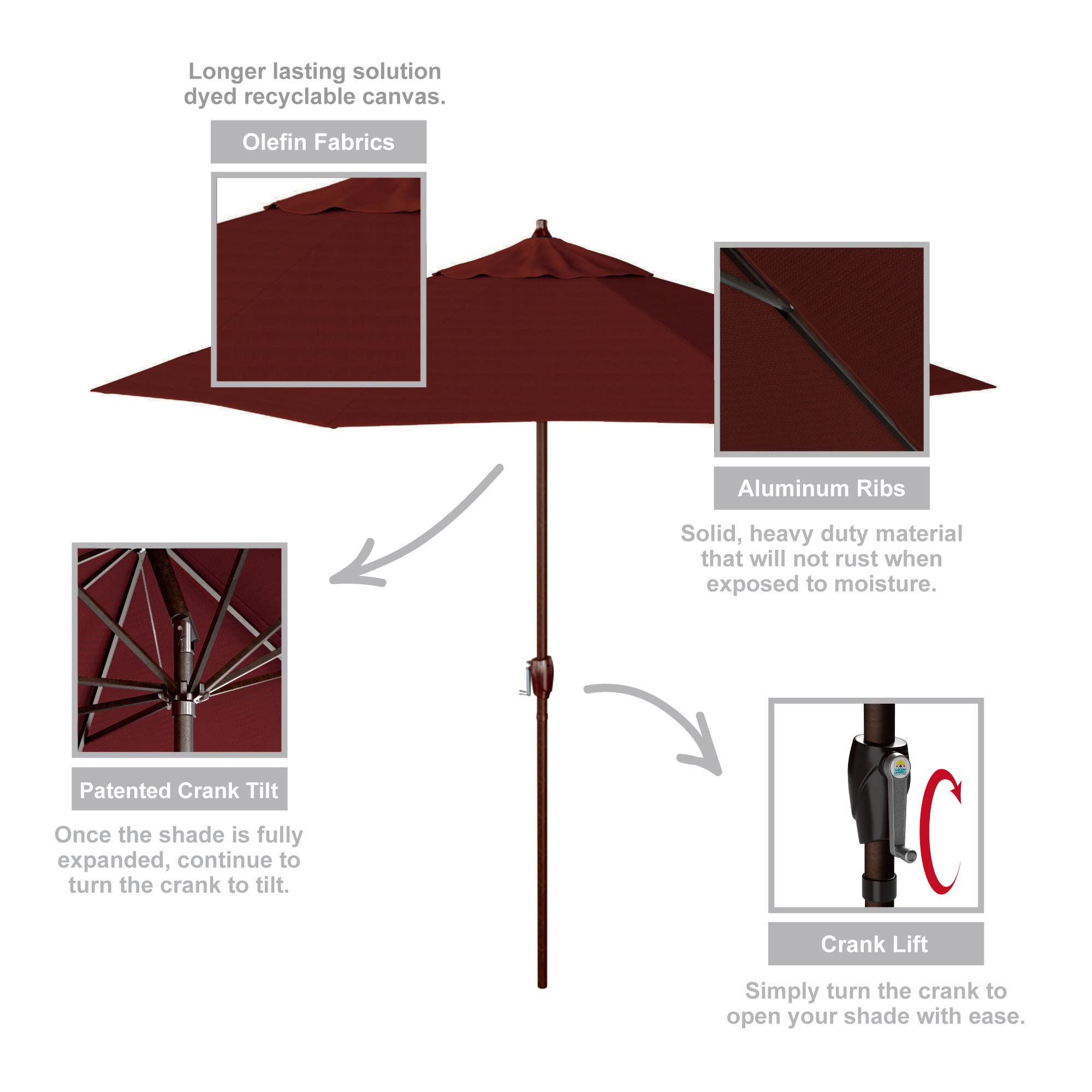 California Umbrella in-use over patio dining set providing cool shade