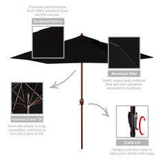 California Umbrella installed on patio next to table, demonstrating shaded outdoor living benefit