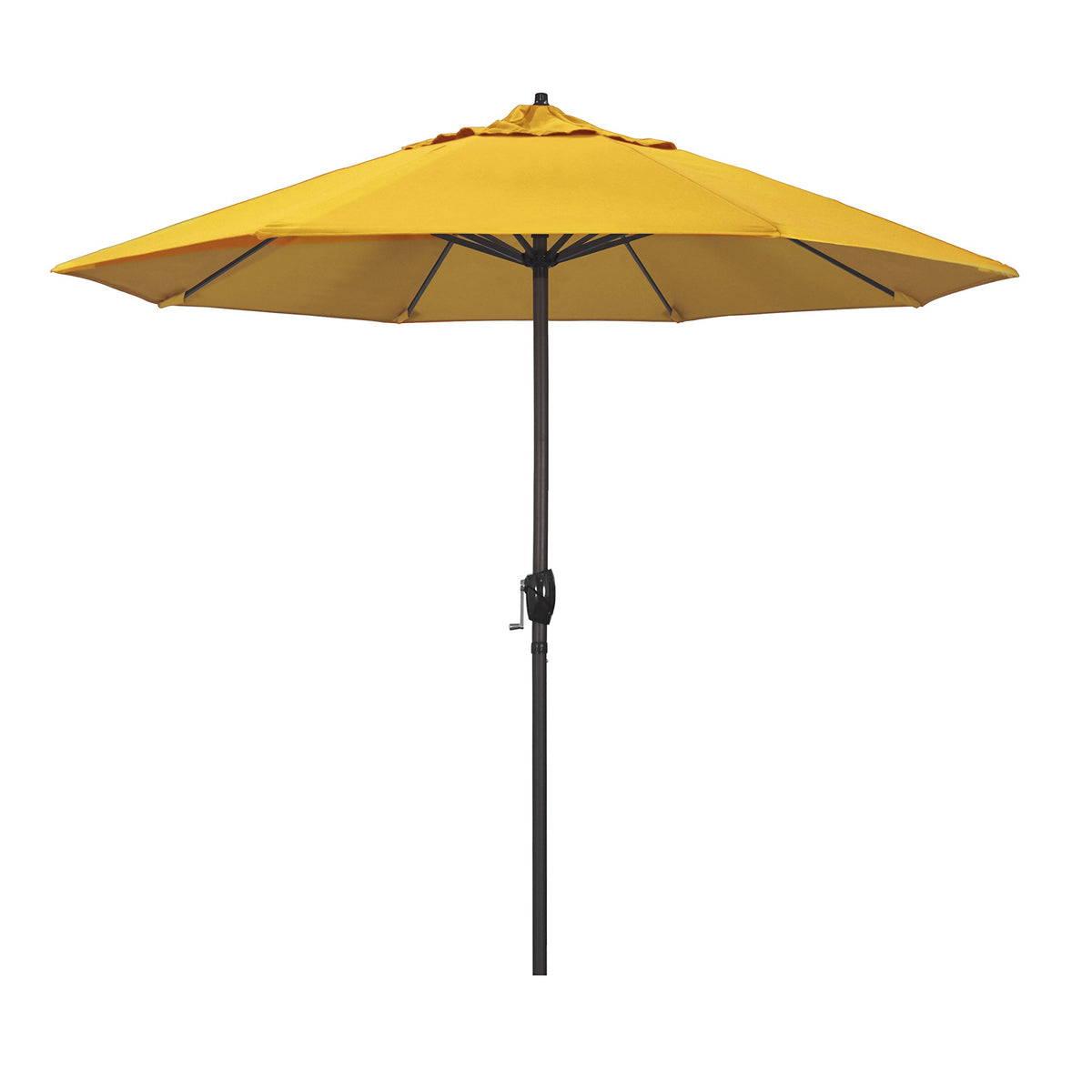 California Umbrella front view showing sunflower yellow canopy and durable shade
