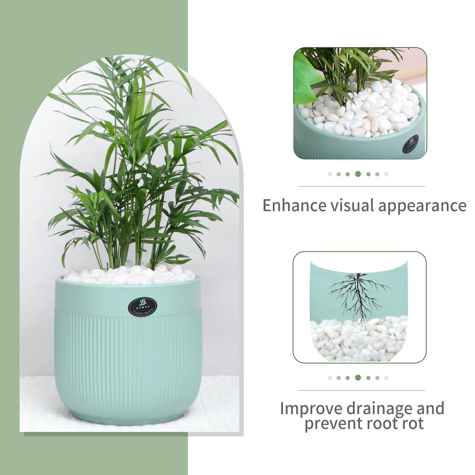 Calofulston pebbles filling glass vase with flowers, provides stable base and clean aesthetic