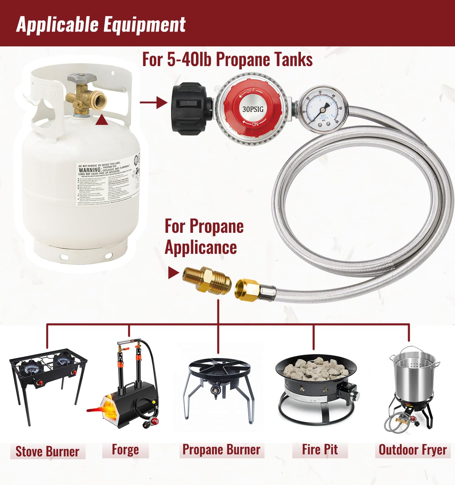 CALPOSE full 5ft hose stretched to show length for flexible appliance placement