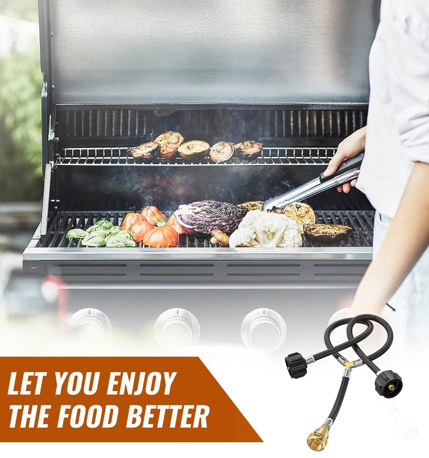 CALPOSE lifestyle backyard grill setup showing longer cookouts without tank swaps