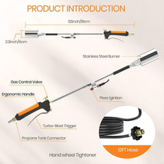 CALPOSE torch in use burning weeds fast for quick, chemical-free yard care