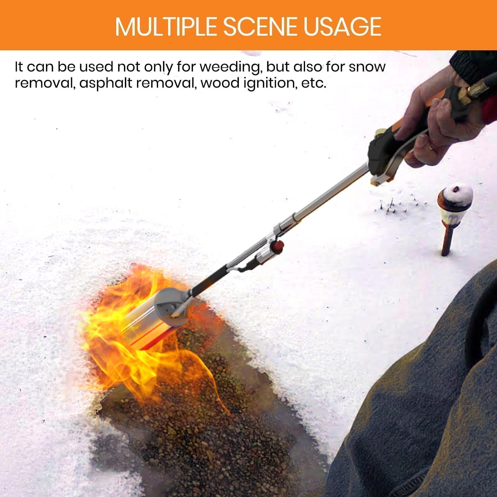 CALPOSE torch next to hand for scale showing compact, easy-to-handle design