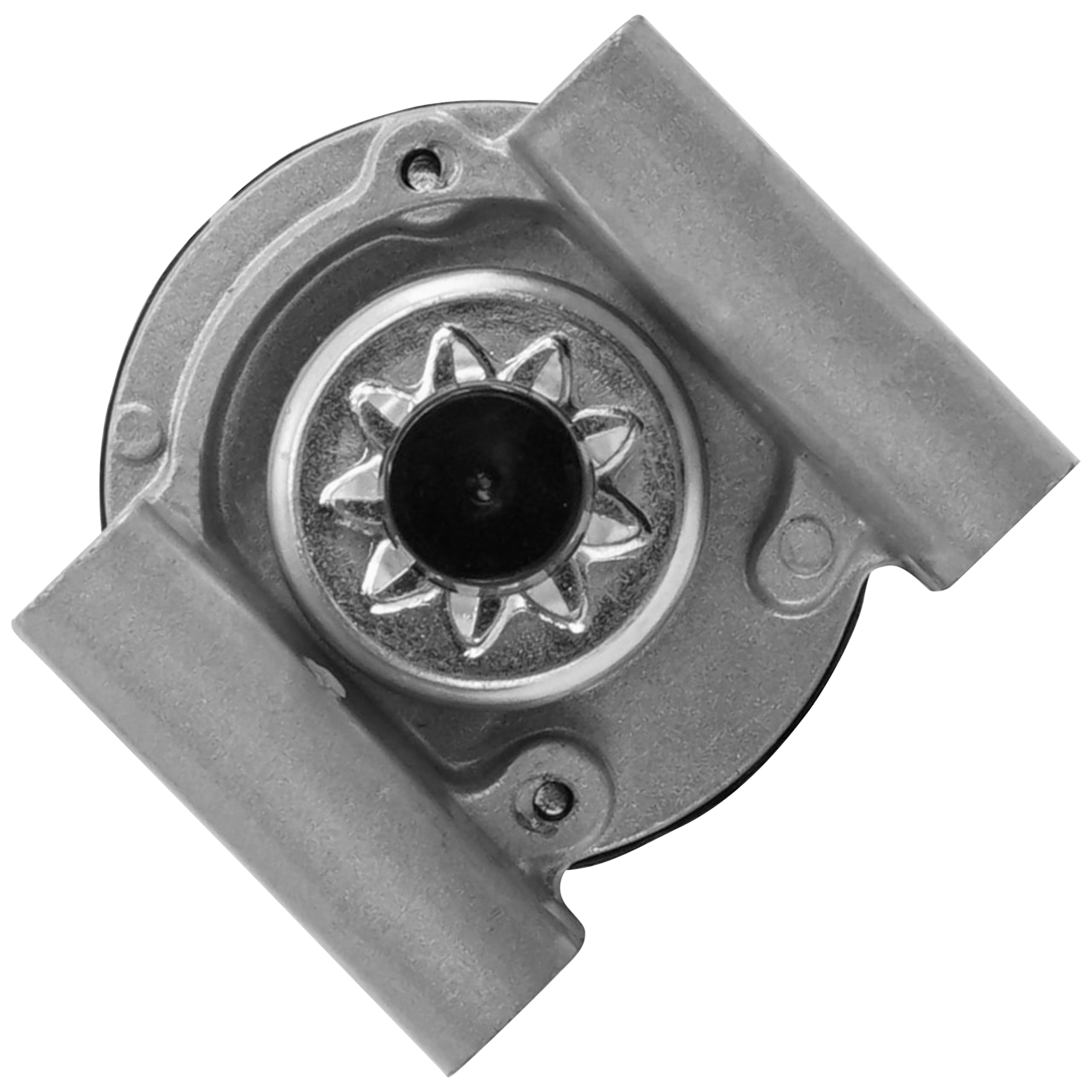 Caltric starter installed on a mower engine demonstrating compatibility and fit