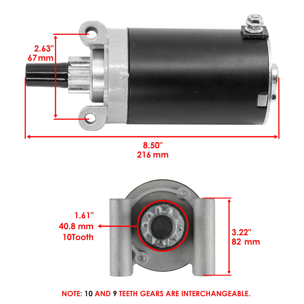 Caltric starter close-up of 9-teeth pinion highlighting drive engagement