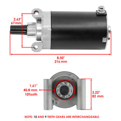 Caltric starter close-up of 9-teeth pinion highlighting drive engagement