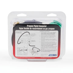 Camco 59843 installed on RV regulator showing safe, compact propane hookup benefit