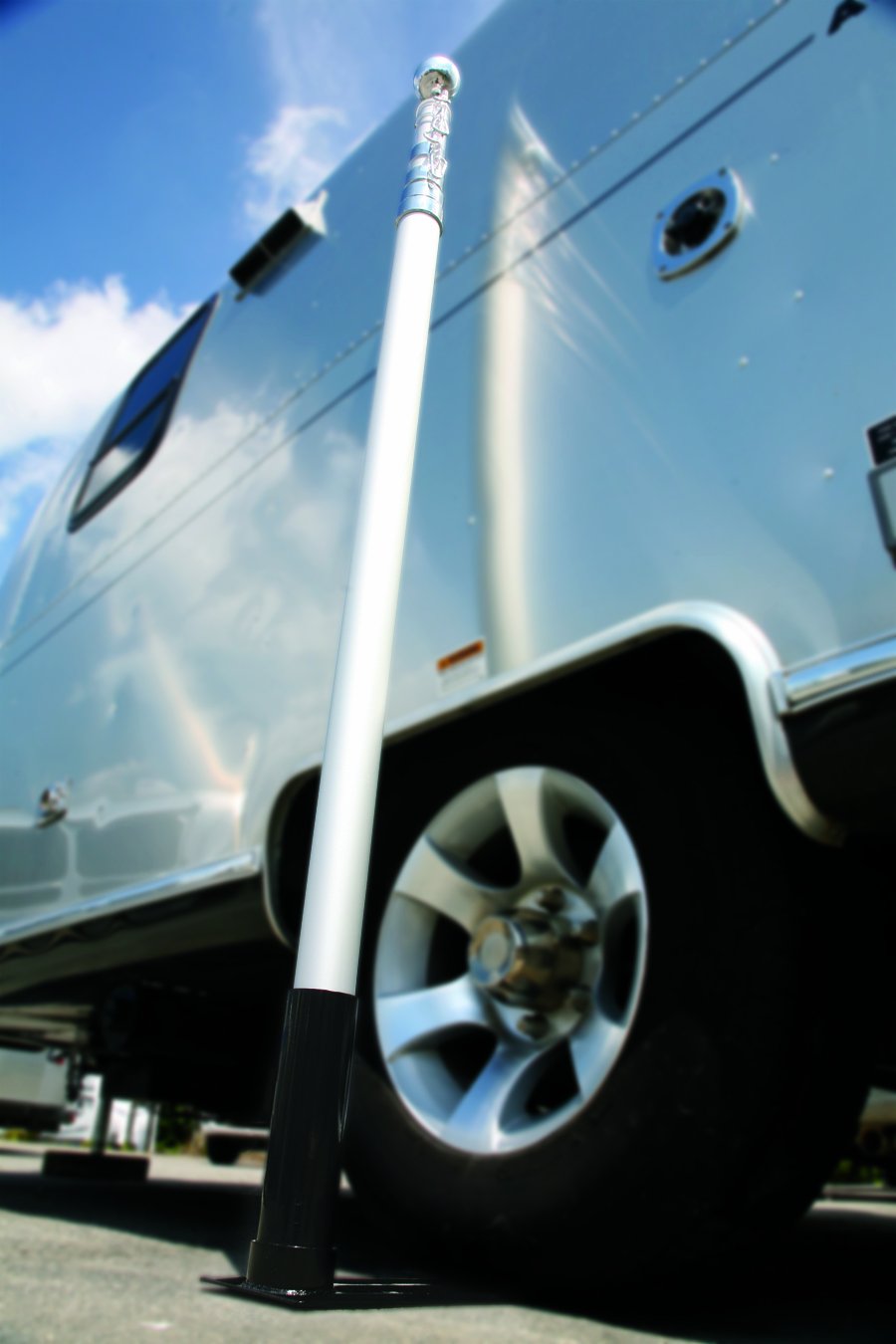 Camco close-up of telescoping push-button lock demonstrating secure height setting benefit