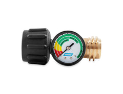 Camco front view of gauge showing Type 1 fitting and easy-read display for safety