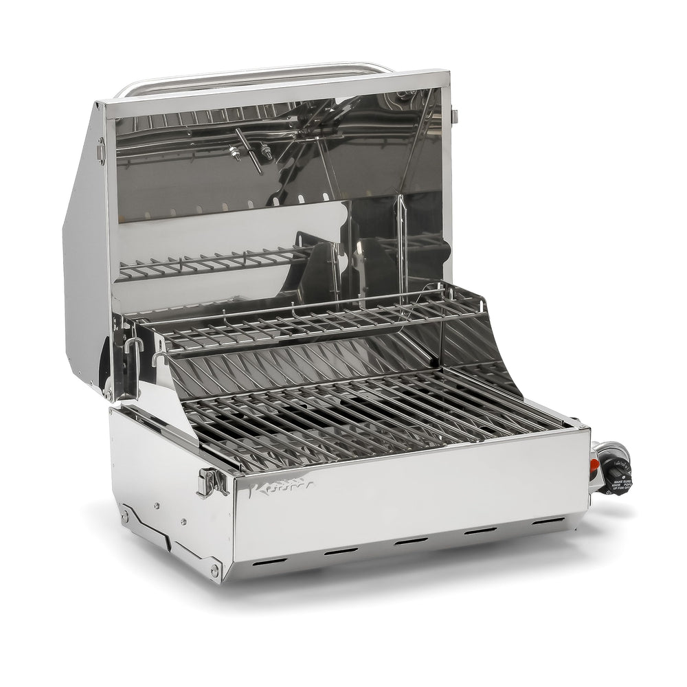 Camco Kuuma front view with lid closed showing portable latch and durable finish