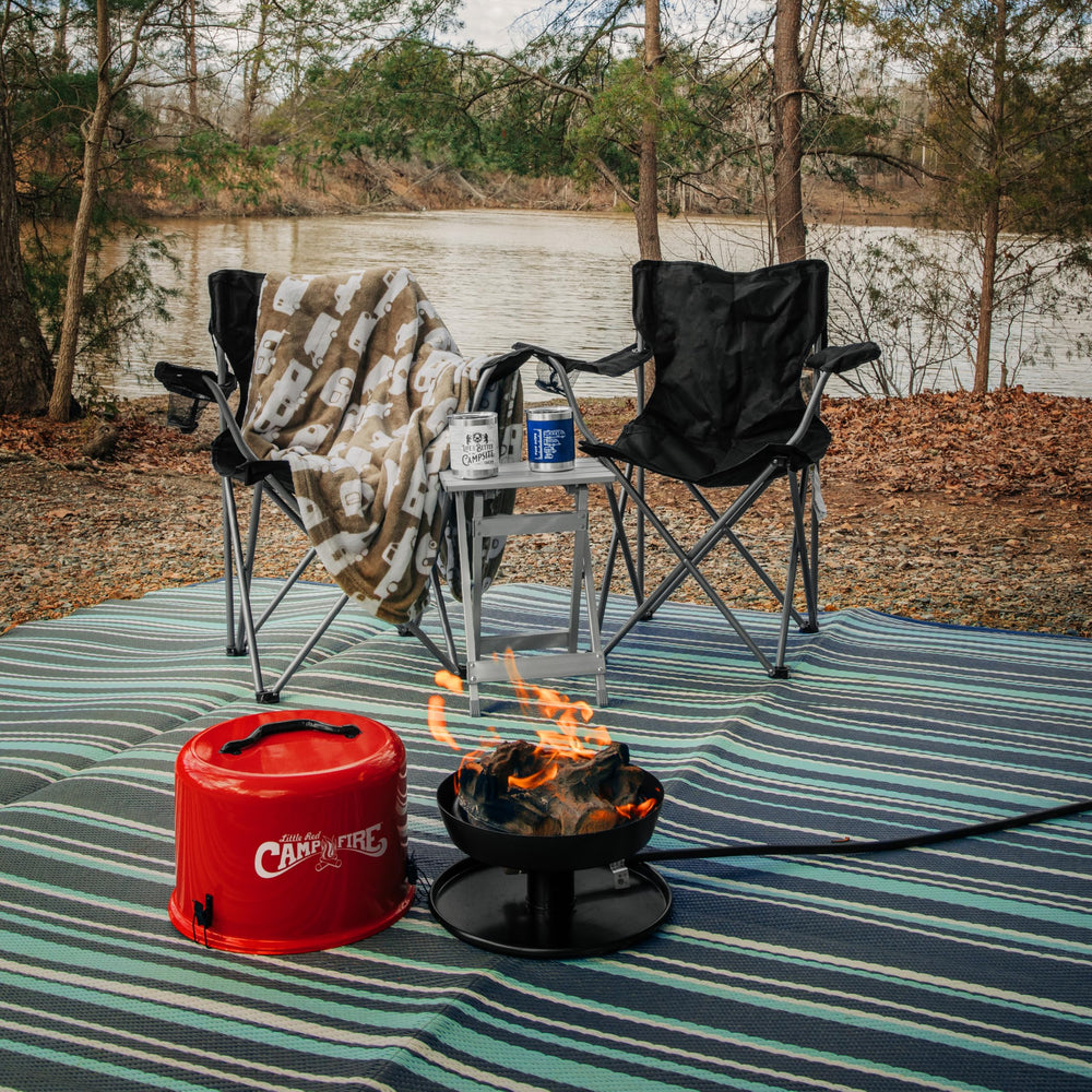 Camco table in backyard scene showing easy outdoor entertaining benefit