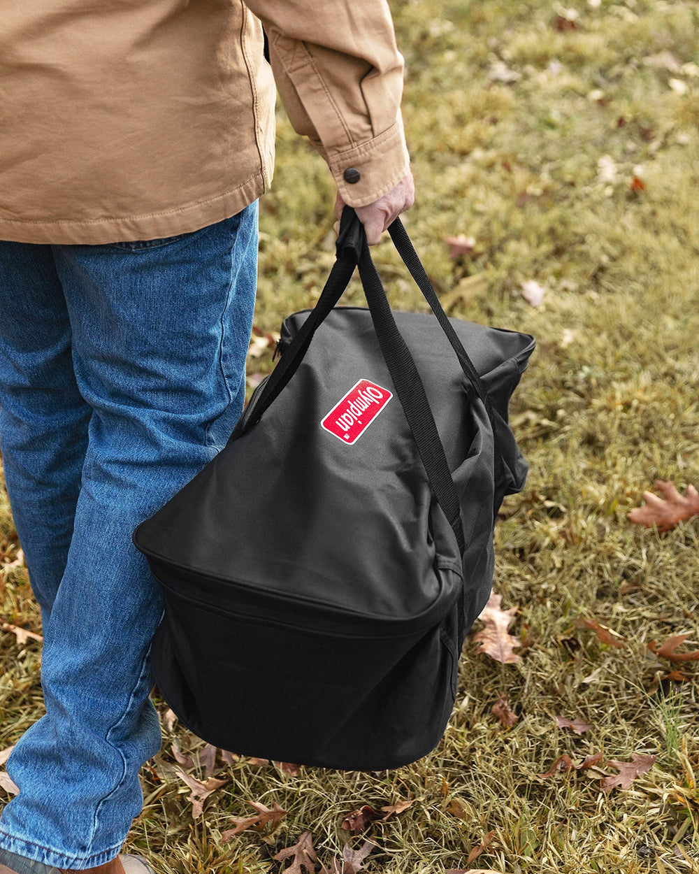 Camco Olympian bag on an RV campsite demonstrating weather-resistant protection
