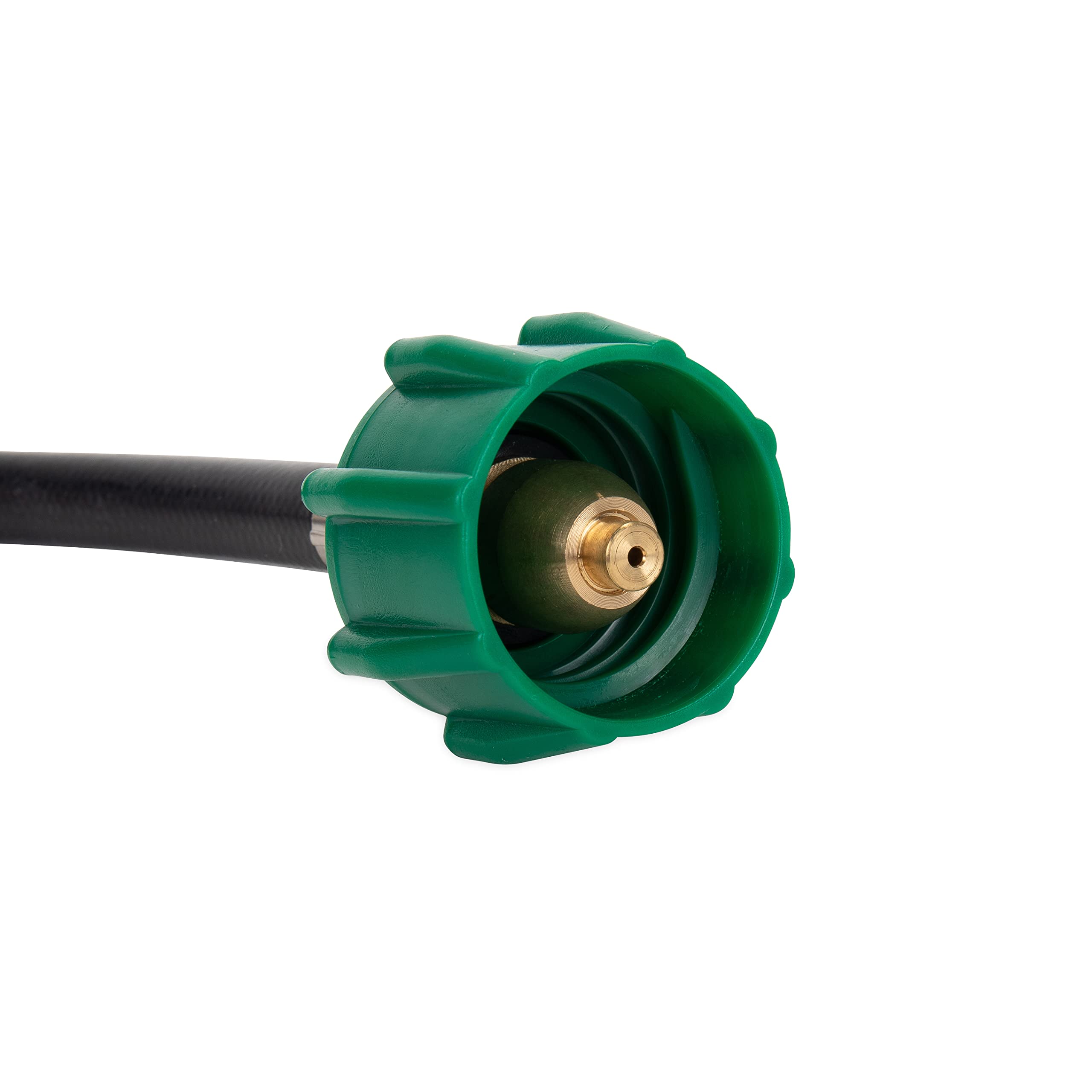 Camco hose attached to a 4-port brass tee, enables auxiliary propane supply