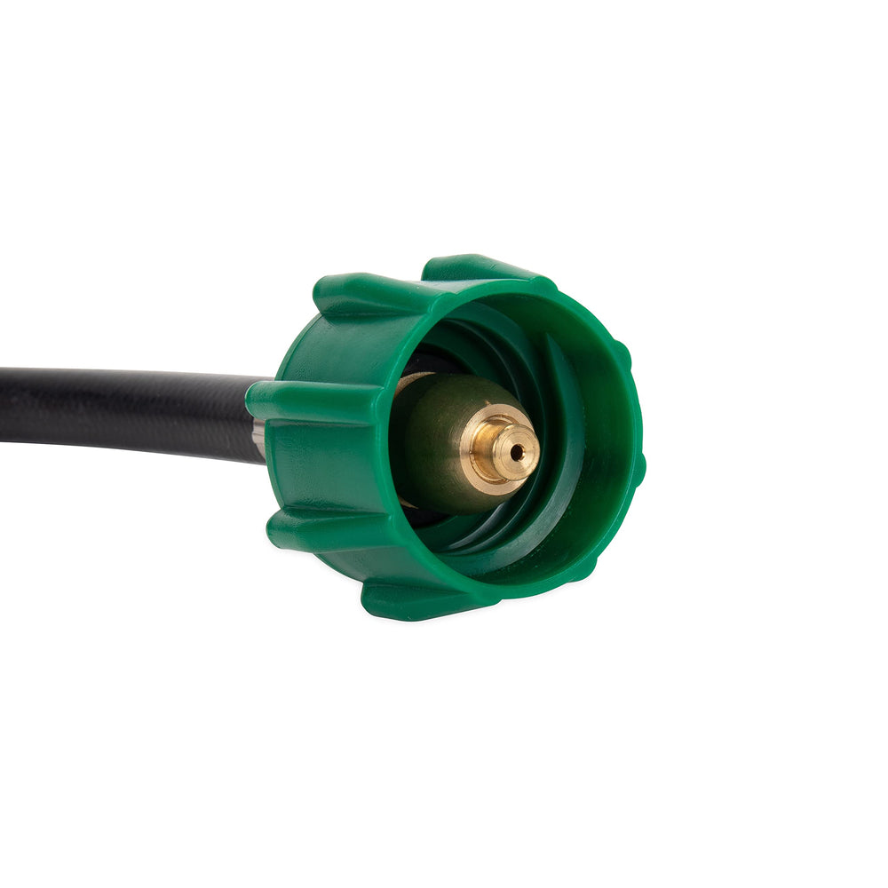 Camco hose attached to a 4-port brass tee, enables auxiliary propane supply