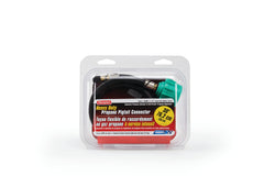 Camco pigtail connected between propane cylinder and RV regulator for easy setup