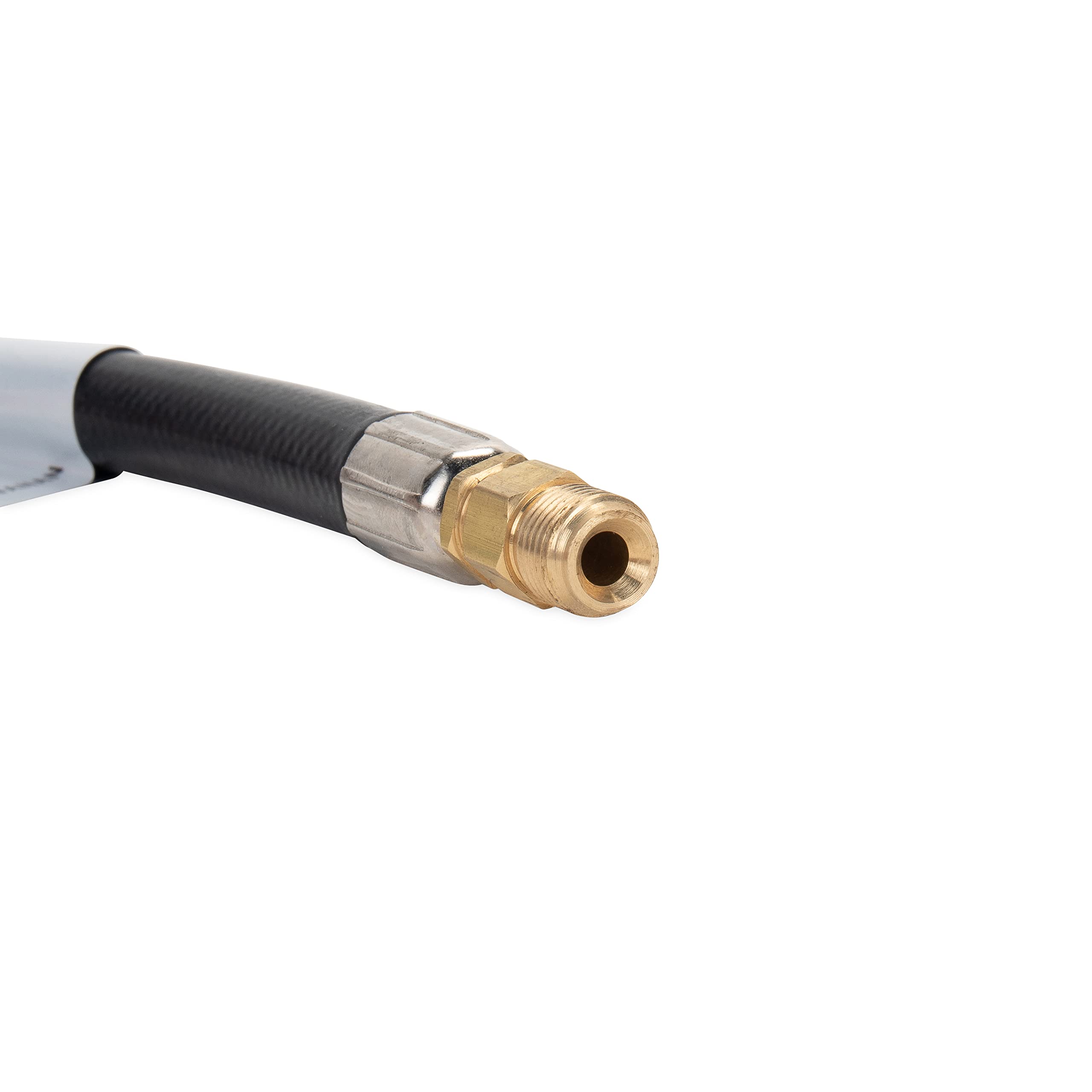 Camco pigtail connected to RV regulator in use, shows safe operational setup