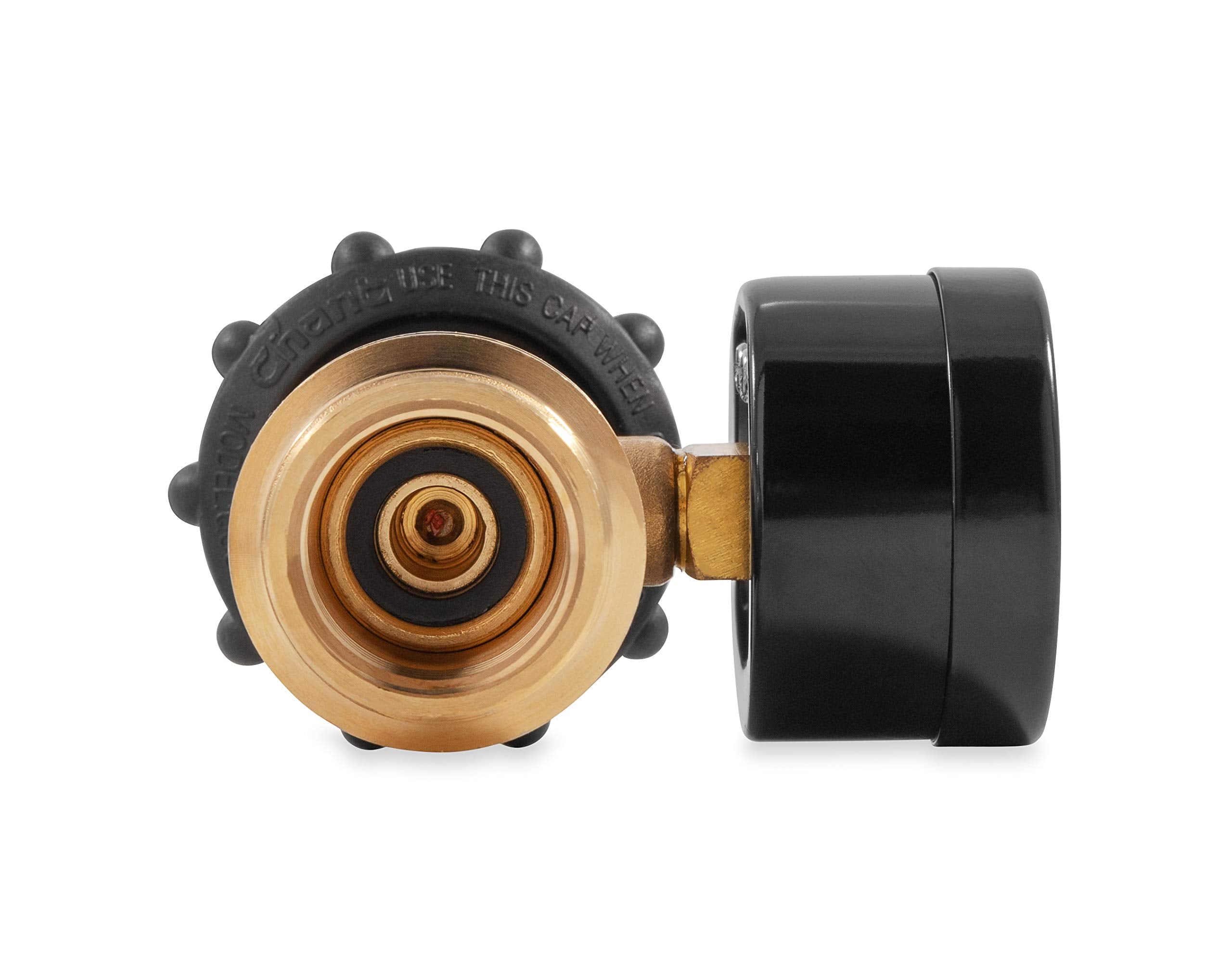 Camco pressure indicator detail highlighting visible low-pressure alert and quick checks