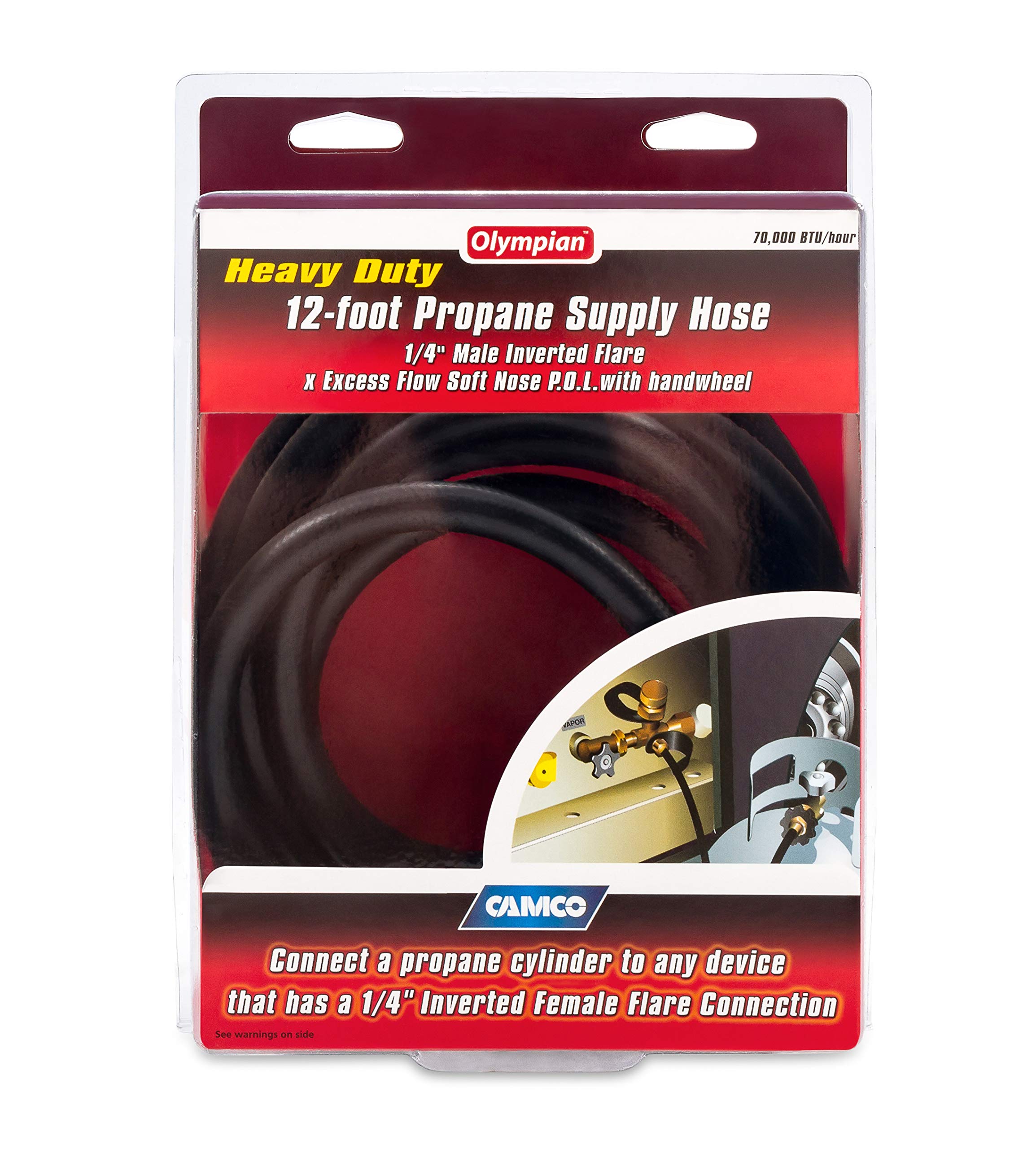 Camco hose installed on RV showing tidy routing and convenient tank placement