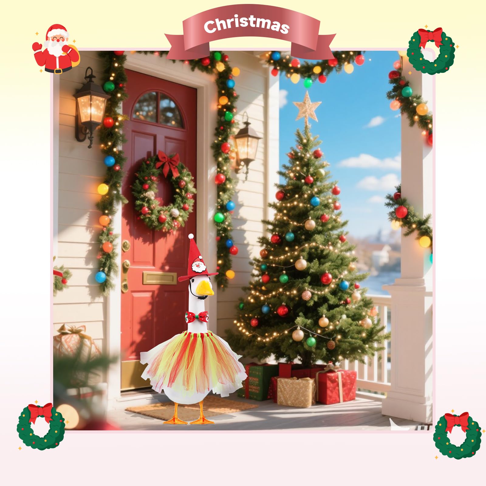 CAMDUCK styled porch goose in garden setting adding cheerful outdoor charm