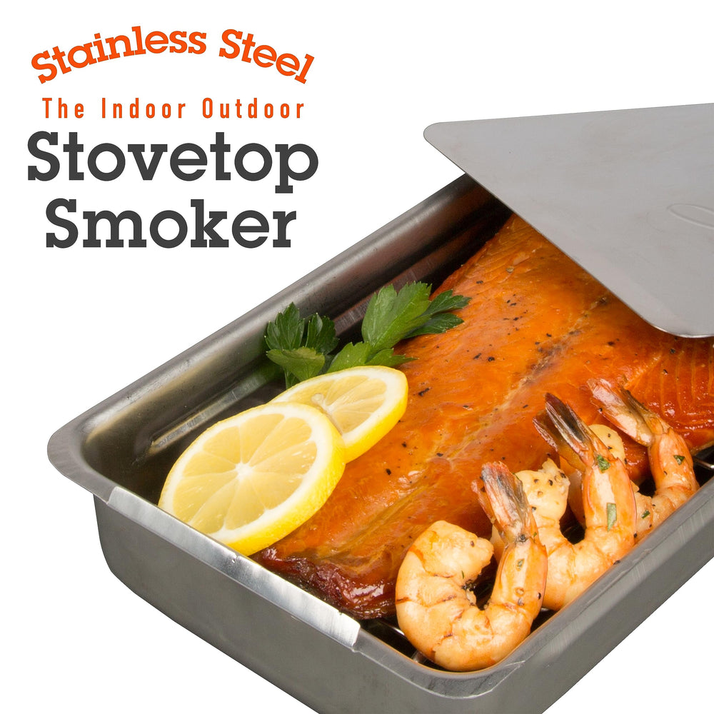 Camerons smoker on kitchen stove showing indoor smoking convenience and controlled heat use