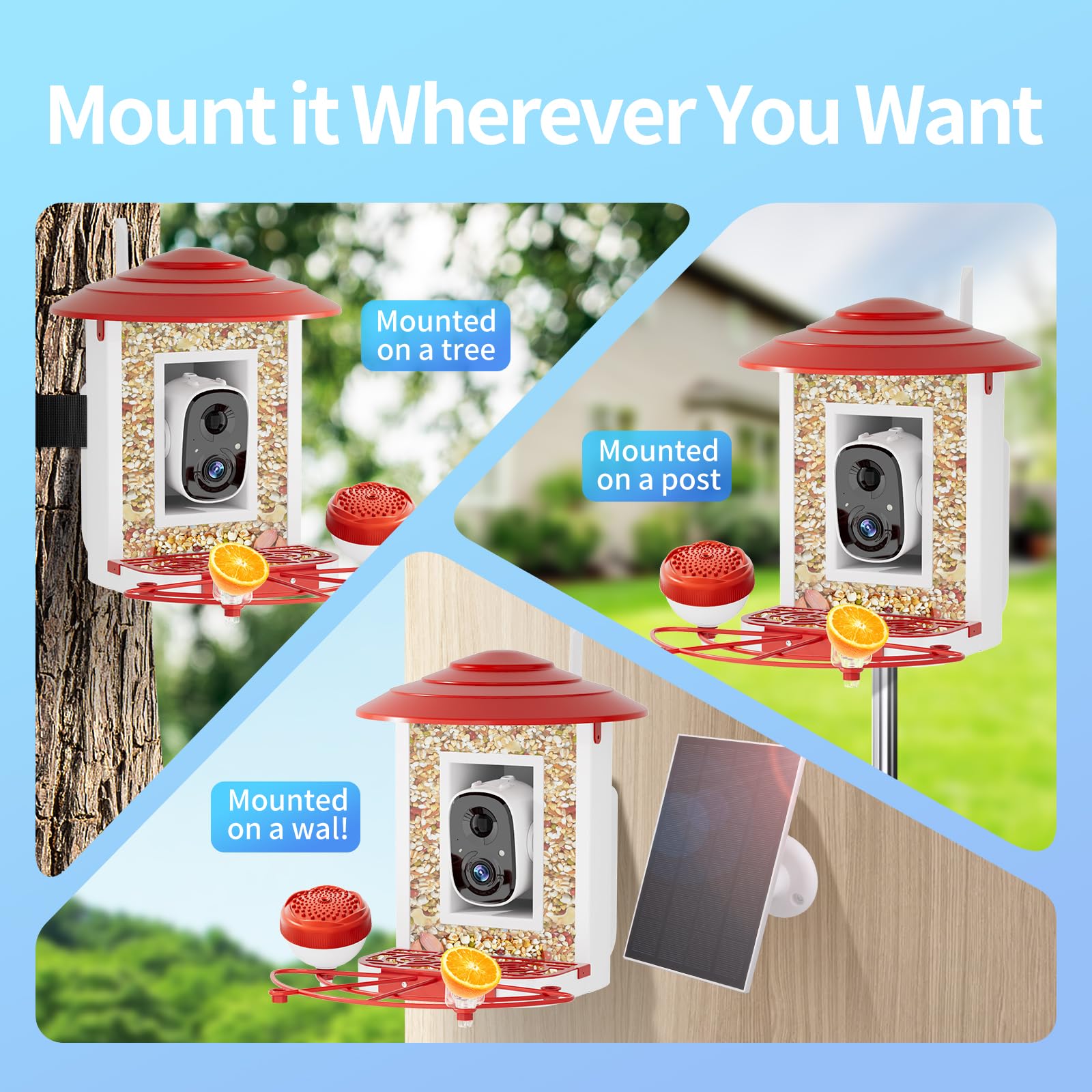 Camii mobile notification screenshot showing instant bird arrival alerts and snapshots