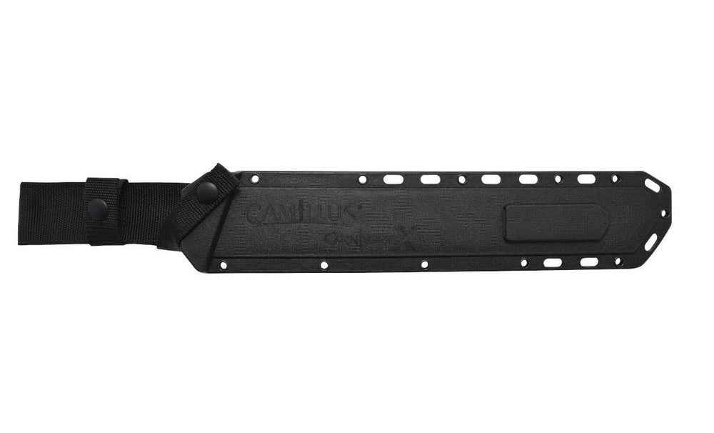 Camillus saw-back spine detail highlighting saw teeth for cutting vines and saplings
