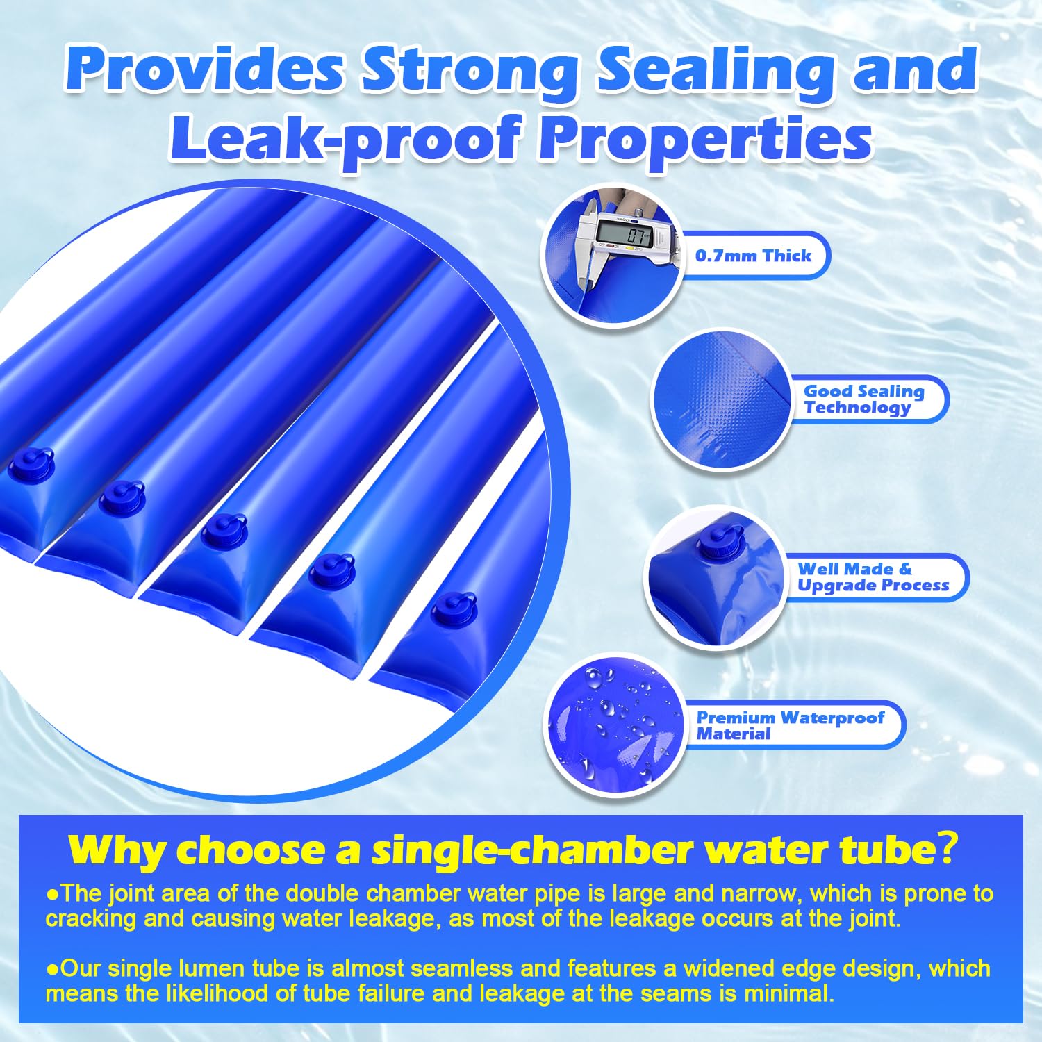 Camitlli flexible tubes bending around a rounded pool edge for full perimeter weight