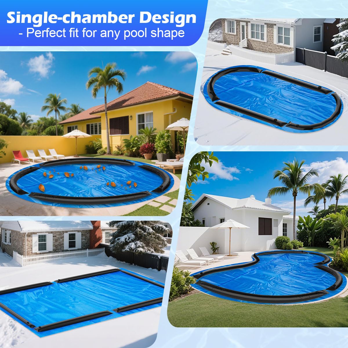 Camitlli tubes on covered pool in winter showing cold-weather protection