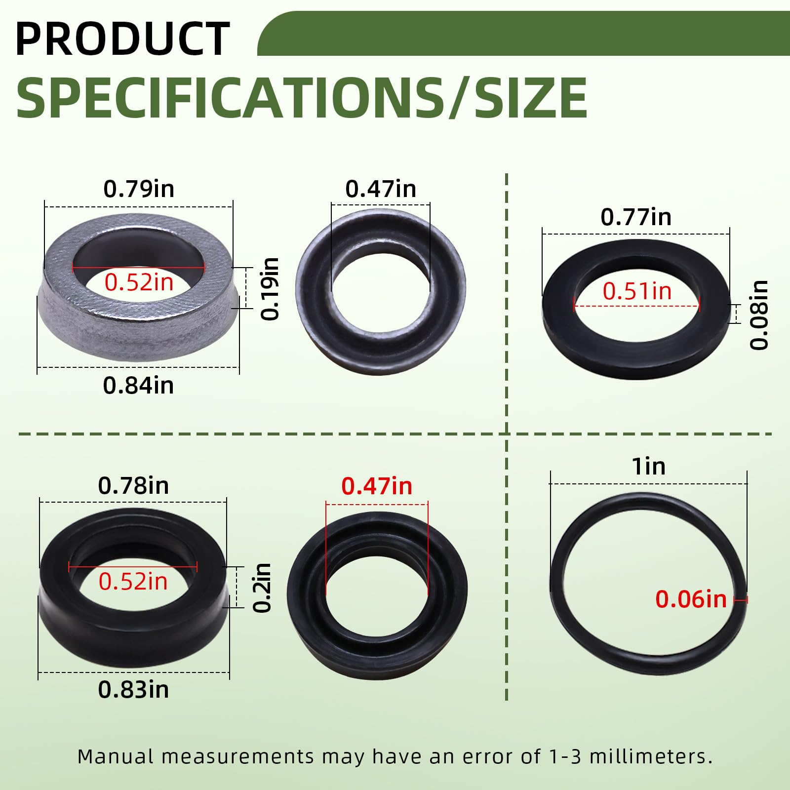 CAMOLIKOS laid out seals and fiber washers showing all included parts for easy replacement