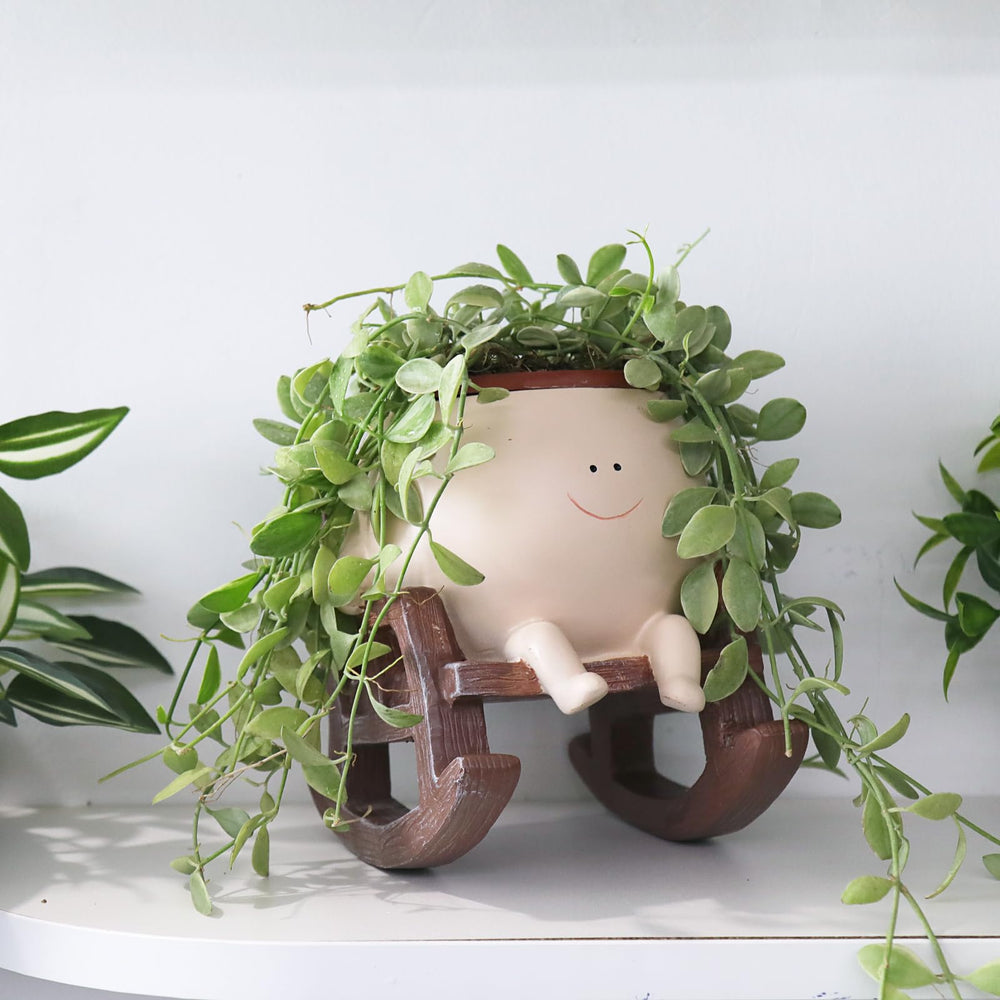 Camotank front view showing smiley rocker with plant, adds playful charm