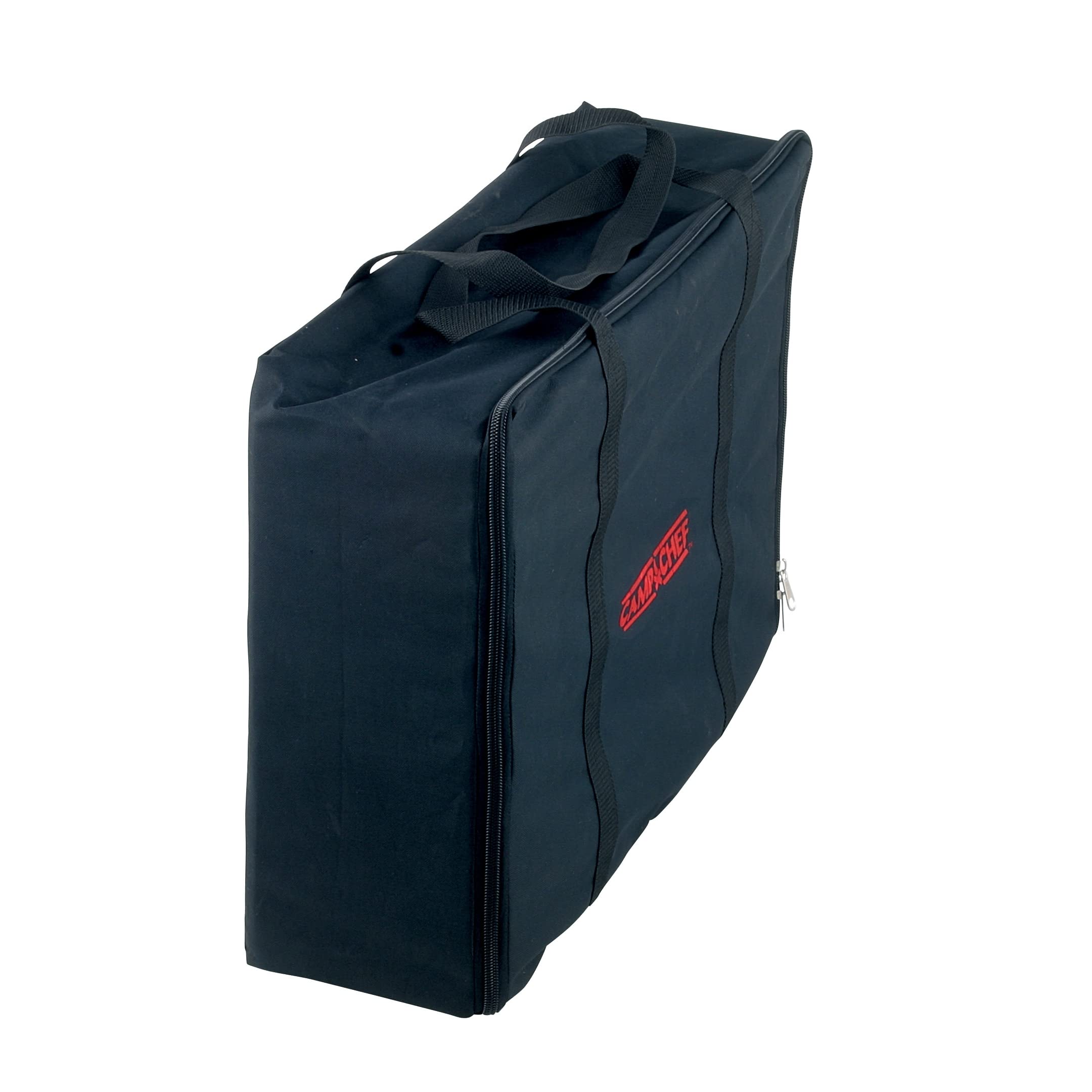 Camp Chef accessory bag front view showing beige exterior and durable build for organized storage