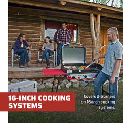Camp Chef BB90L mounted on 16" Orange Flame stove, secure custom fit for searing
