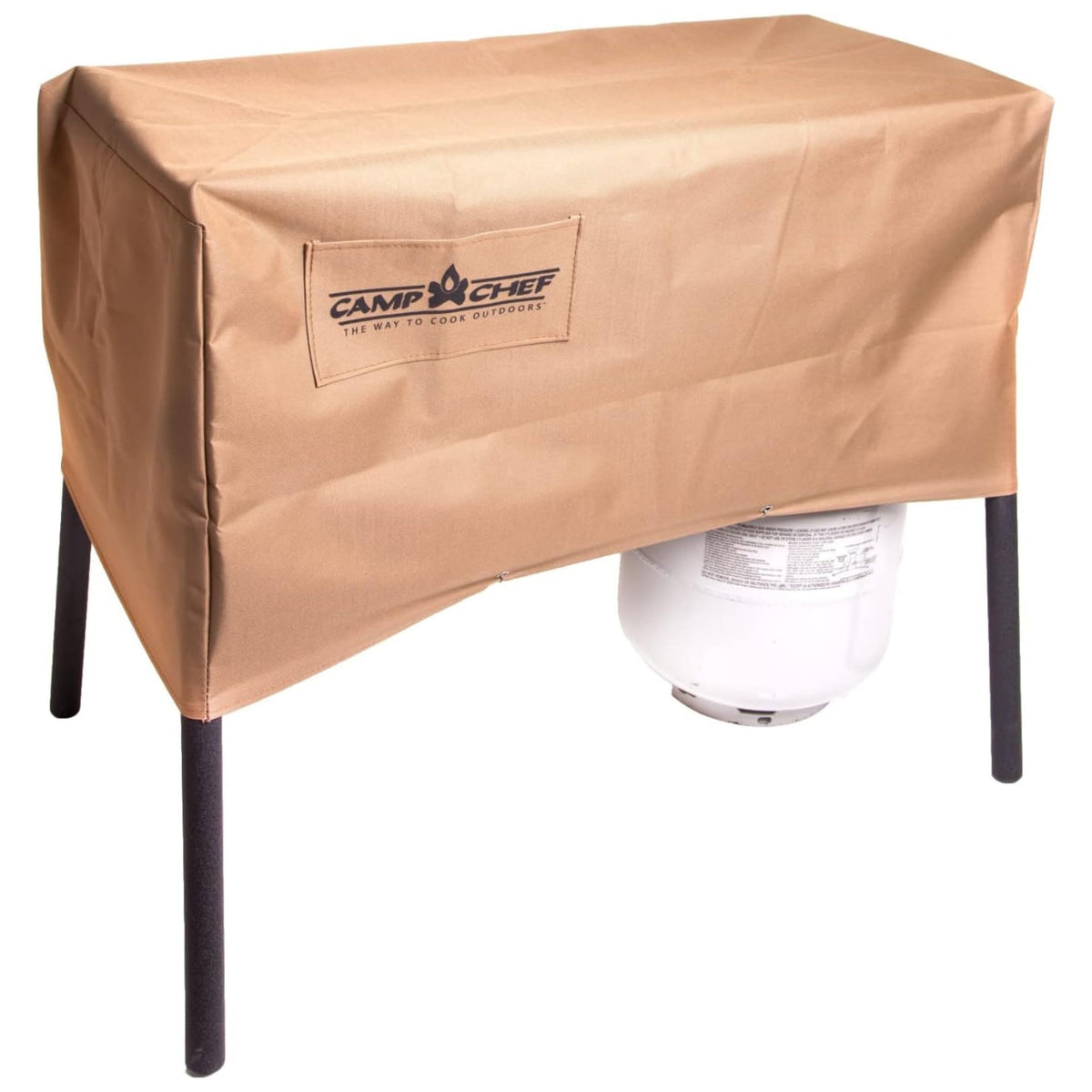 Camp Chef cover front view showing full stove protection and neat fit