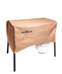 Camp Chef covered two-burner stove on a deck protecting from outdoor elements