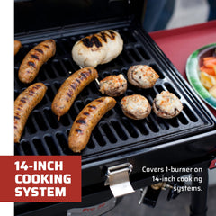 Camp Chef detail of locking hinged lid and handle for secure transport