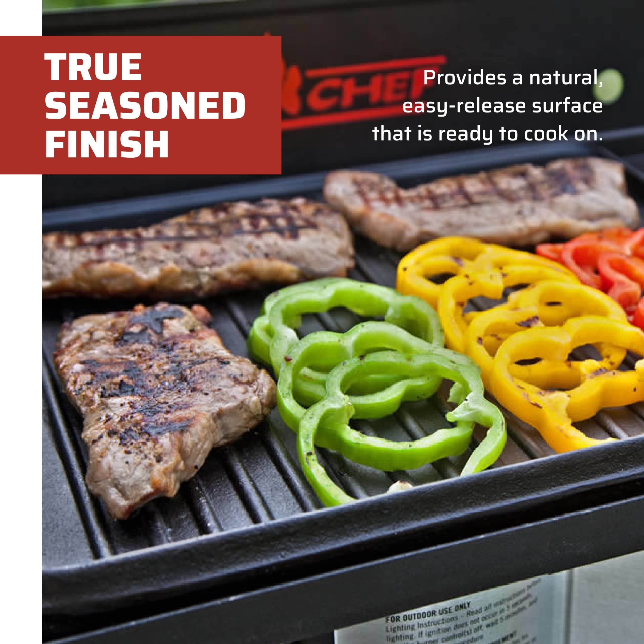 Camp Chef molded side handles detail showing secure grip and safe lifting benefit